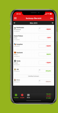 Mit der kostenlosen App Finanzchecker hat man Einnahmen und Ausgaben auch unterwegs voll im Griff.